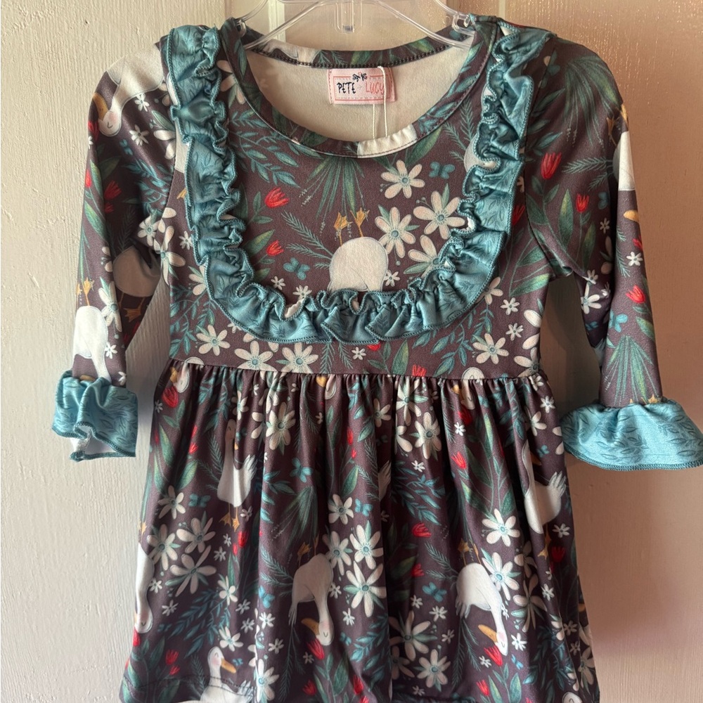 Ruffle Trim Floral Kids Dress